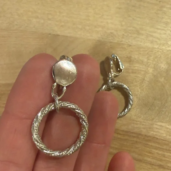 Vintage Silver Clip On Hoop Earrings - Picture 2 of 2